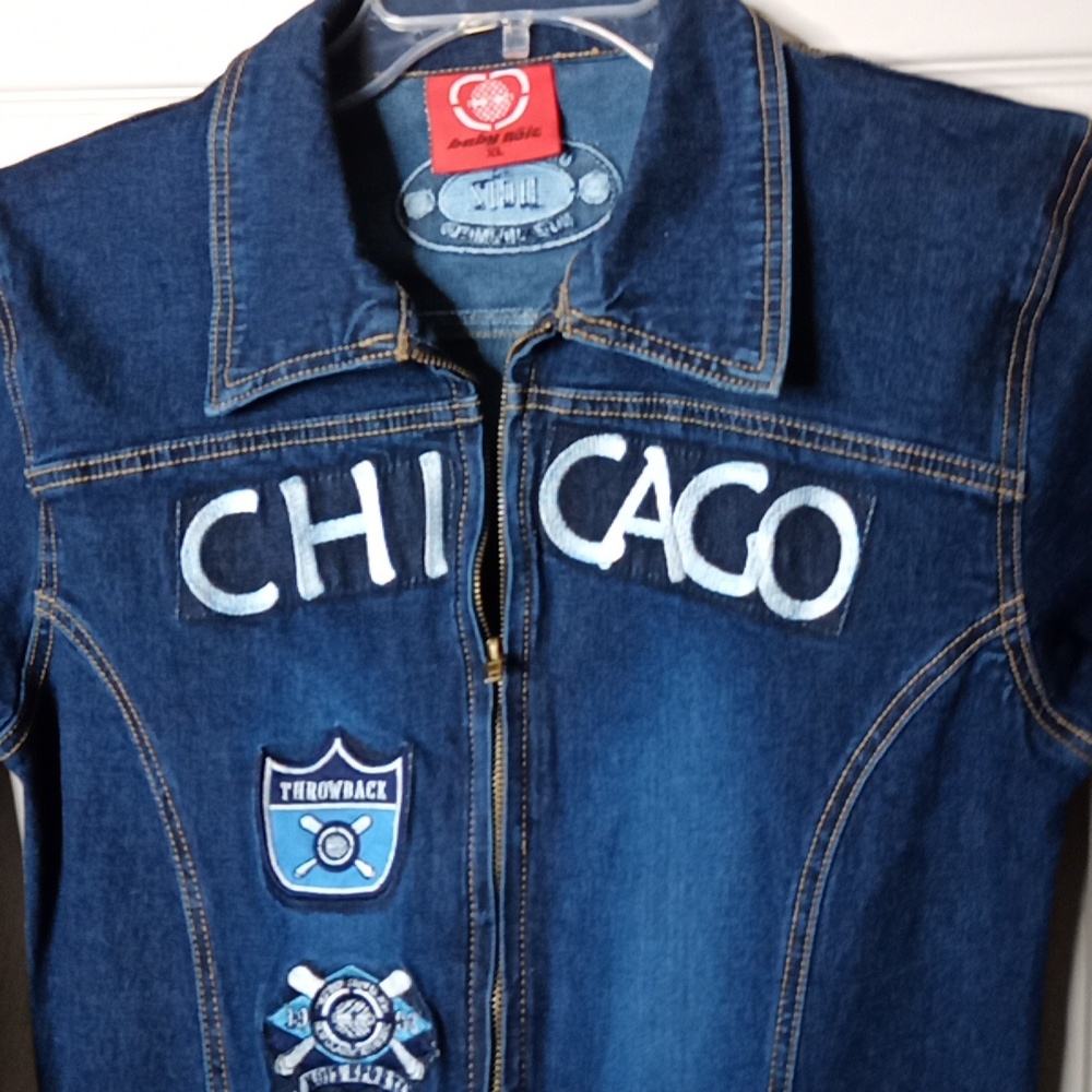 Y2K Throwback-Baby Noiz Denim Stretch Jean Jumpsuit "Chicago" Patchwork Sz XL - Picture 4 of 12